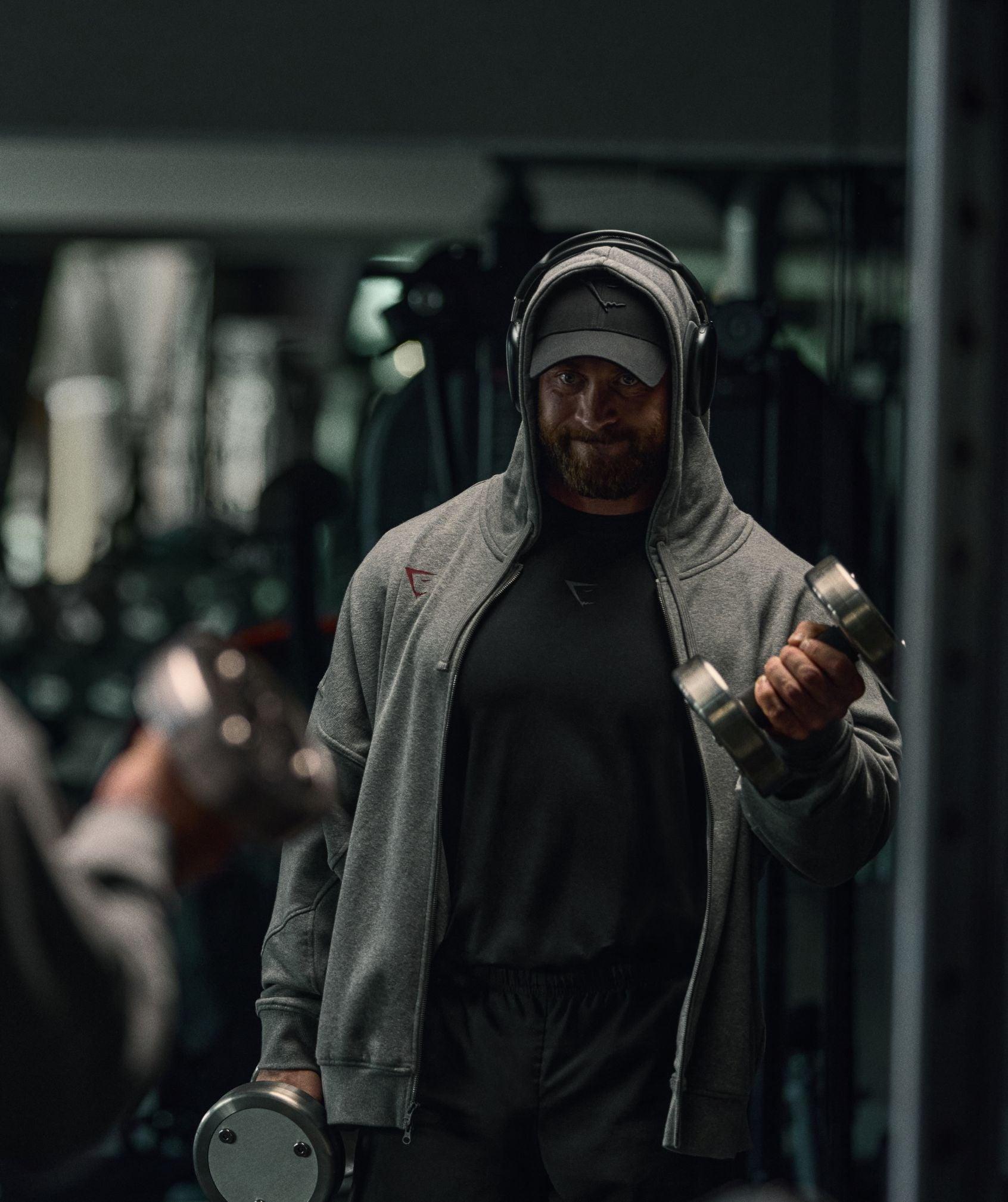 Gymshark Power Zip Up Hoodie - Charcoal Core Marl Male Product Image