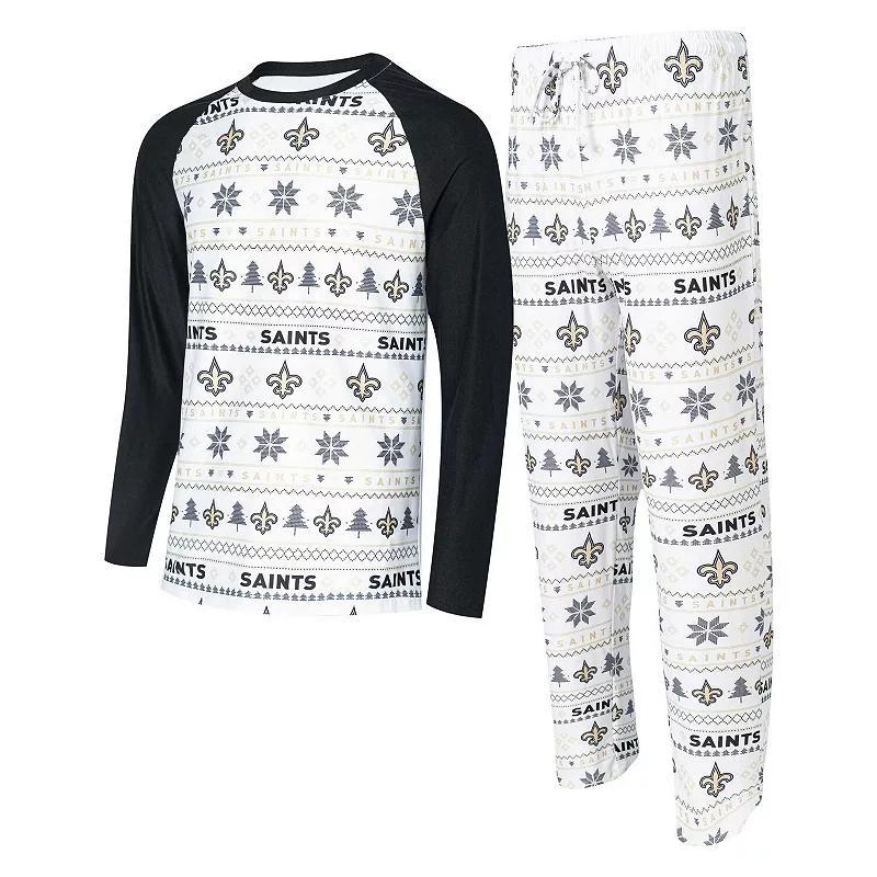 Mens Concepts Sport /Black New Orleans Saints TinselRaglan Long Sleeve T-Shirt & Pants Sleep Set Product Image