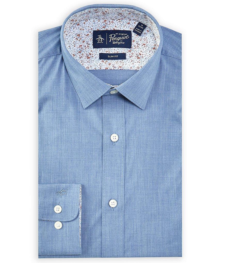 Original Penguin Slim Fit Stretch Spread Collar Melange With Floral Dress Shirt Product Image