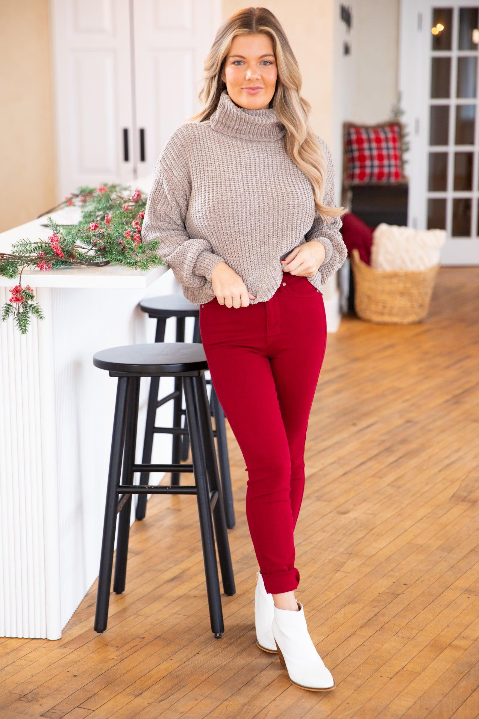 Dark Beige Chenille Turtleneck Sweater Product Image