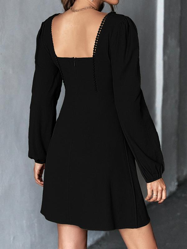 A-Line High Waisted Solid Color Split-Joint Square-Neck Mini Dresses Product Image