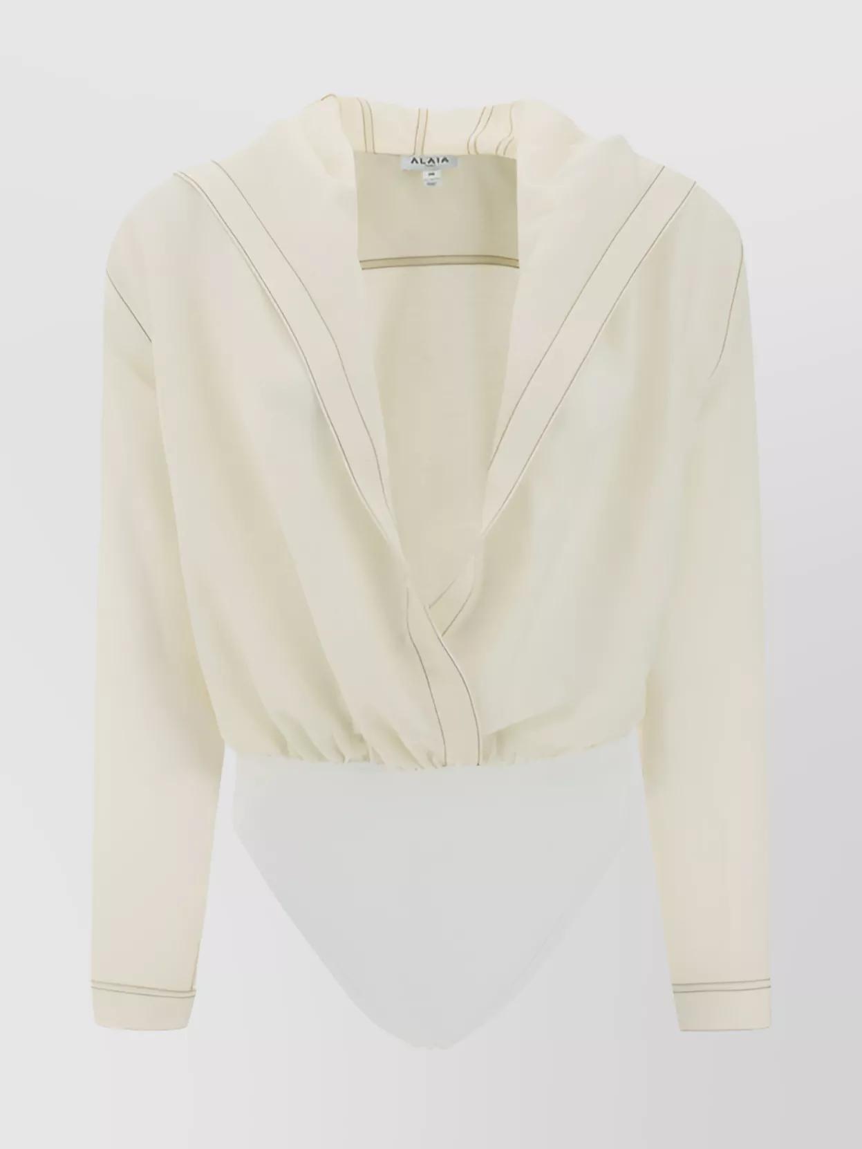 ALAÏA Wool Hooded Shirt Bodysuit In Neutral Product Image