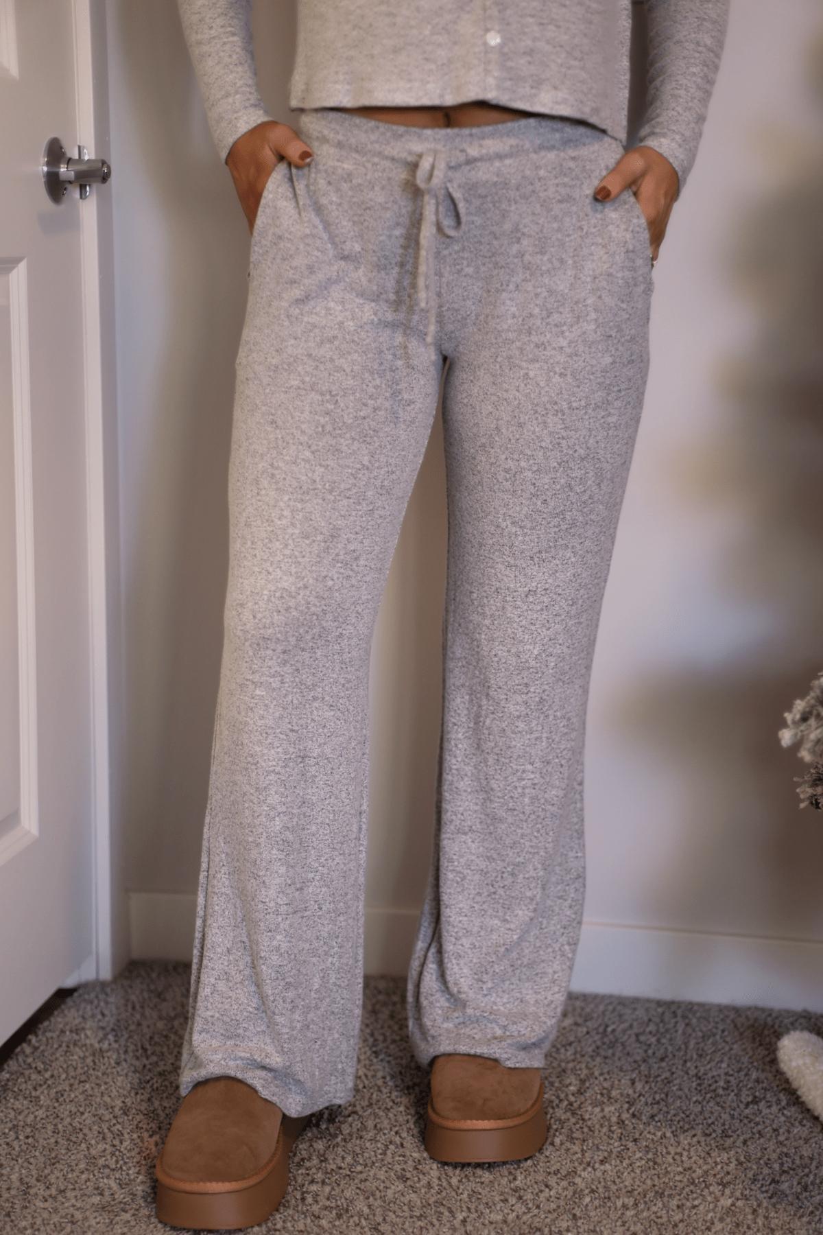 Soft Grey Brushed Wide Leg Pants - FINAL SALE Product Image