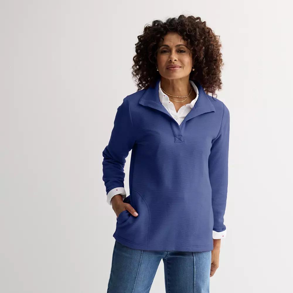 Petite Croft & Barrow Open Collar Pullover, Womens Jefferson Blue Product Image