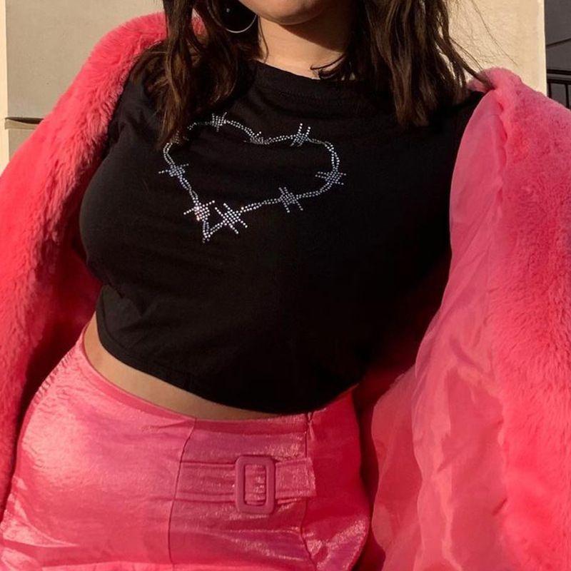 Short-Sleeve Rhinestone Heart Tee Product Image