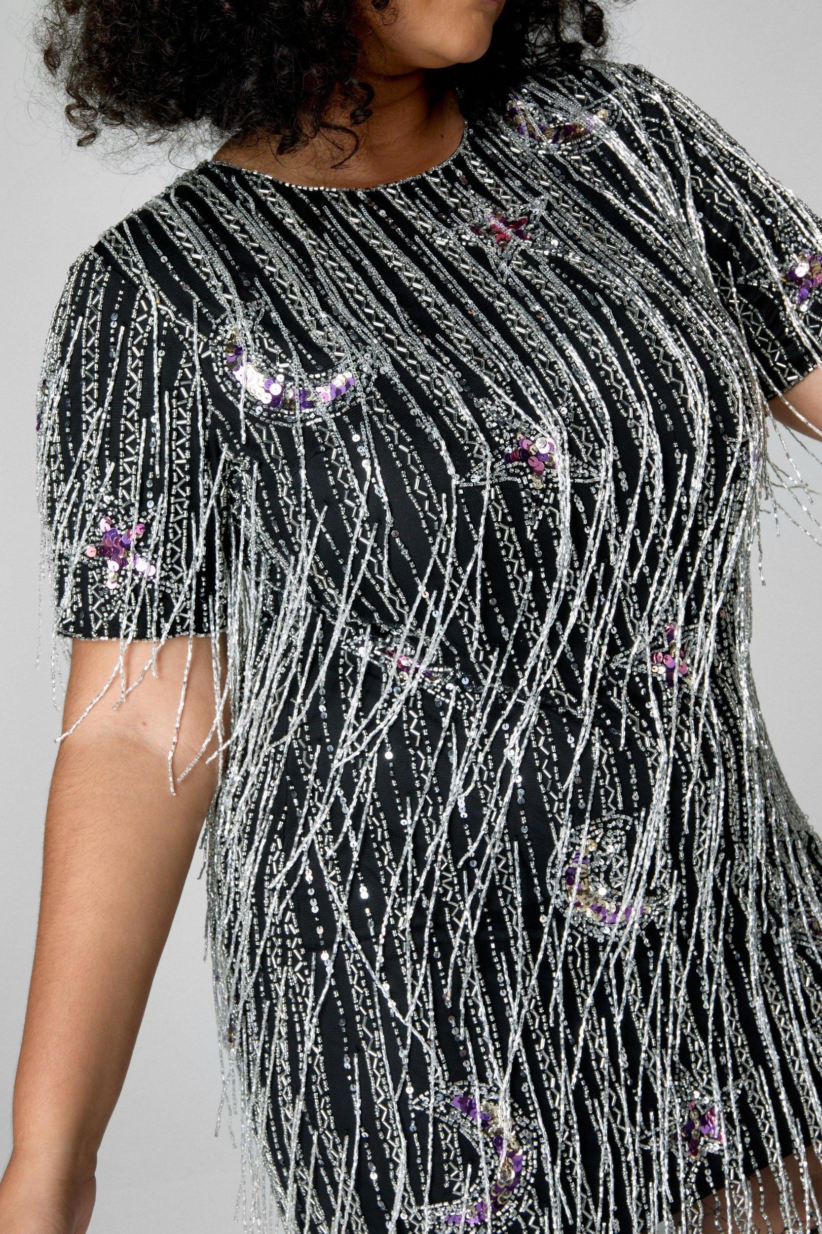 Plus Moon And Star Beaded Tassel Shift Mini Dress Product Image