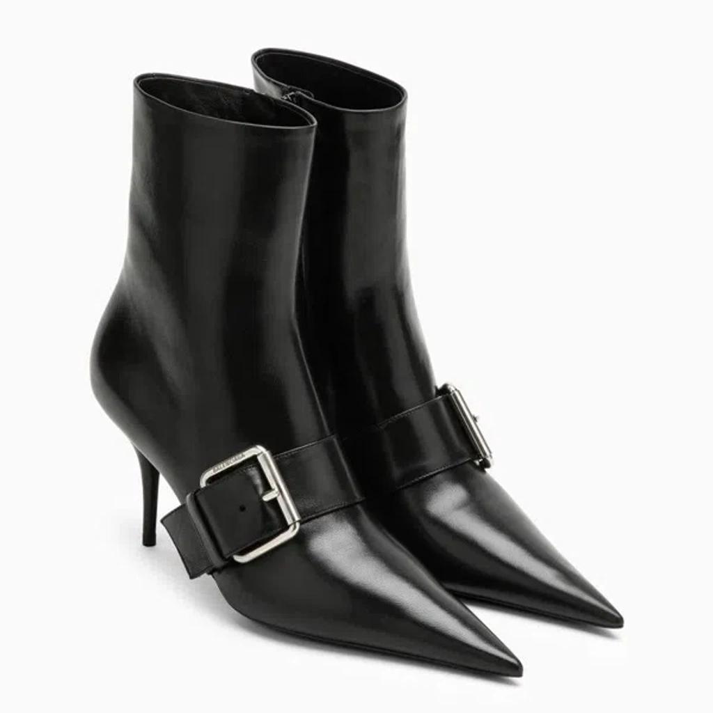 BALENCIAGA Knife Buckle-detailed Leather Ankle Boots In Black Product Image