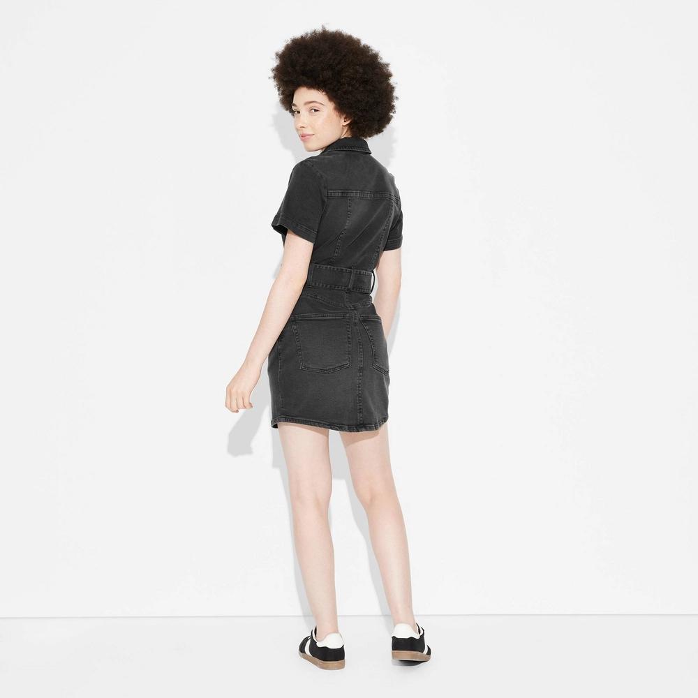 Womens Short Sleeve Belted Mini Dress - Wild Fable Black XS Product Image