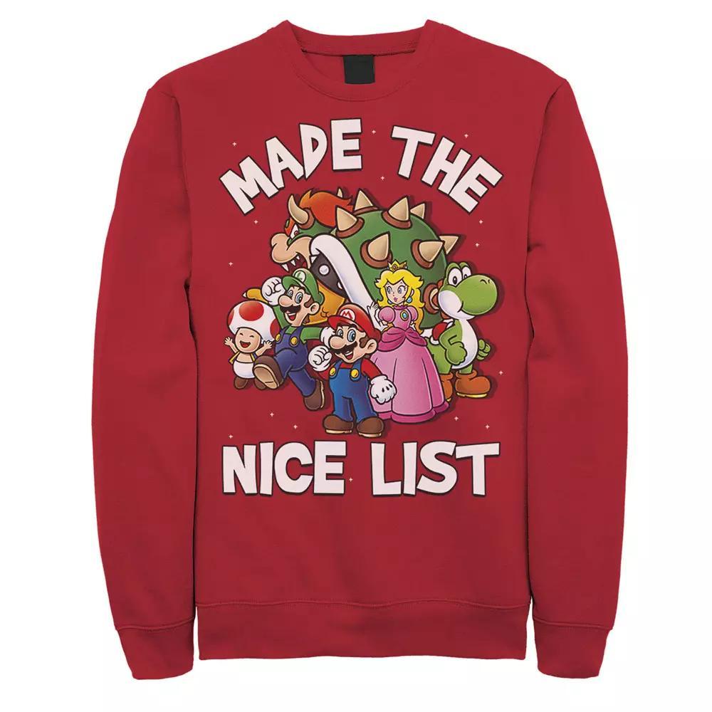 Men's Super Mario Bros. Made The Nice List Character Collage Sweatshirt, Size: XXL, Red Product Image