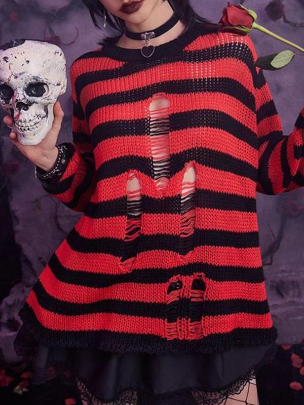 Stripe Cutout Smock Long Sleeve Knit Product Image