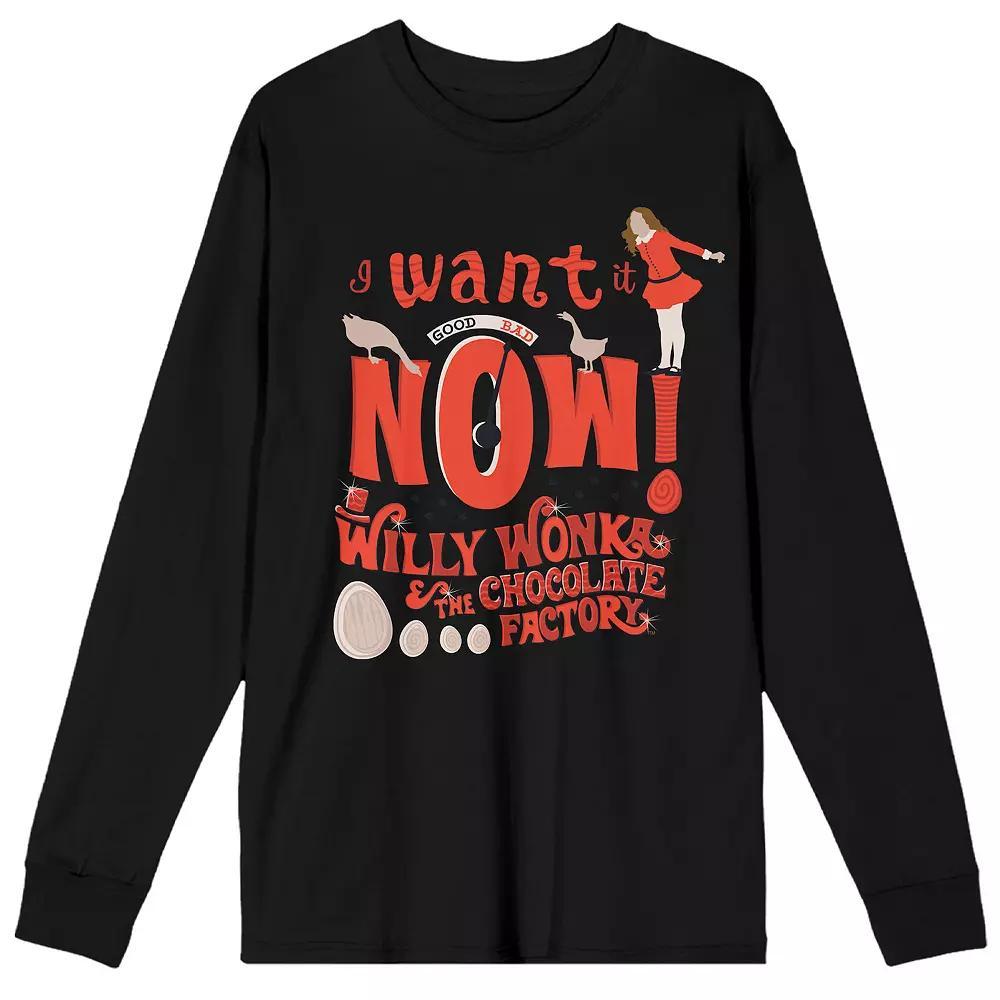 Men's Willy Wonka Want It Now Long Sleeve Tee, Size: XL, Black Product Image