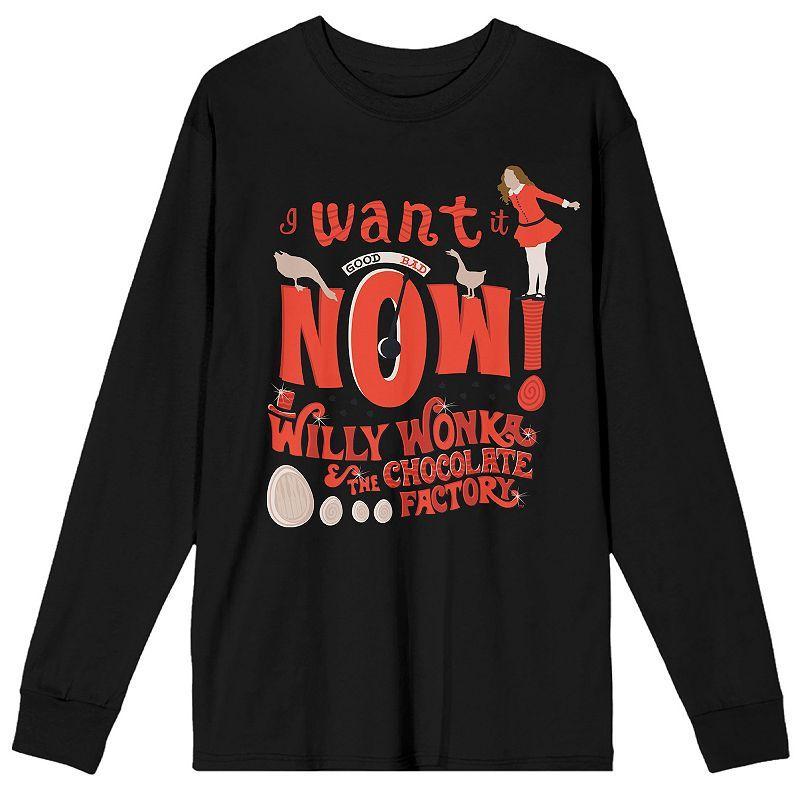 Men's Willy Wonka Want It Now Long Sleeve Tee, Size: XL, Black Product Image