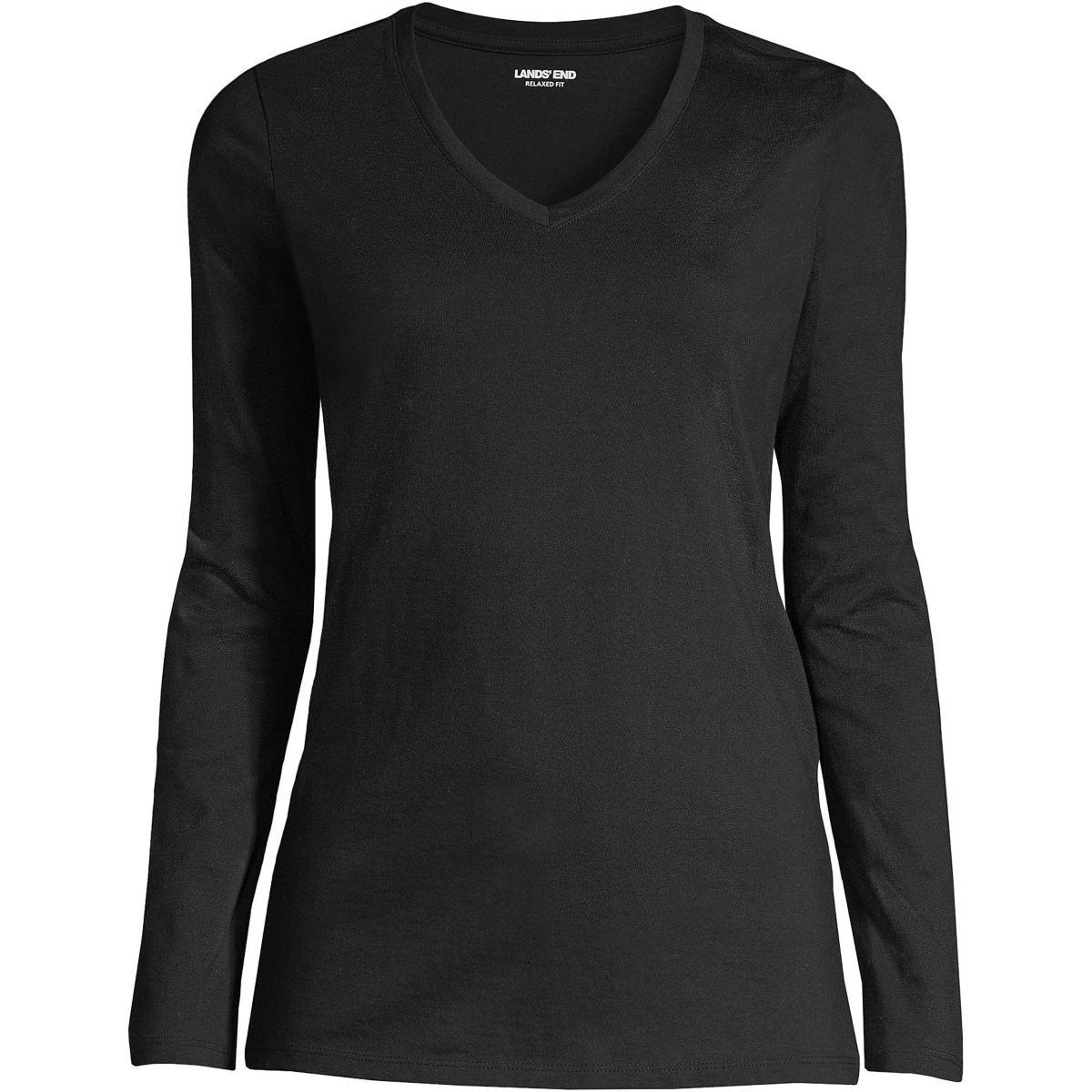 Women's Lands' End Relaxed-Fit Supima Long Sleeve Cotton V-Neck Tee, Size: XL, Grey Heather Product Image