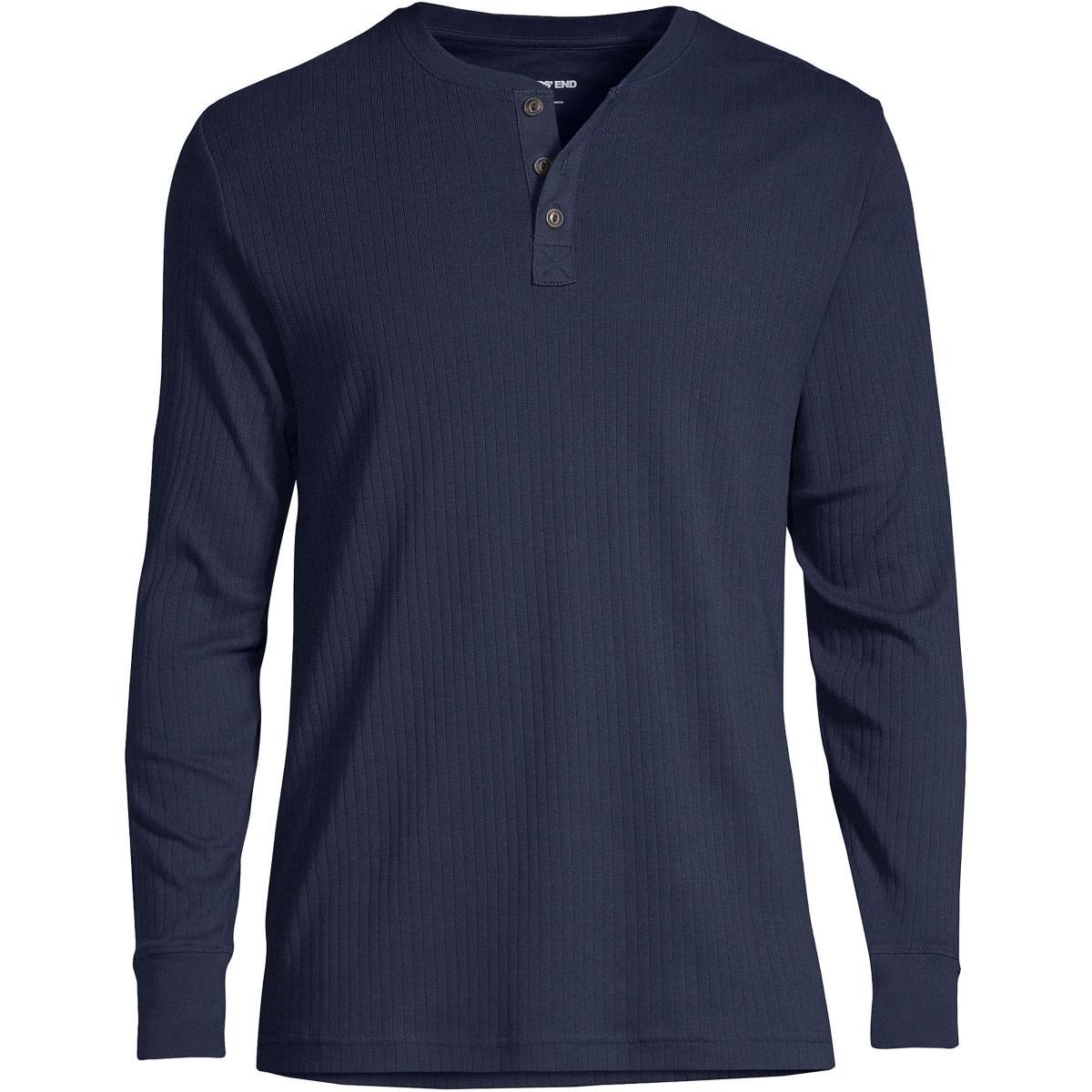 Men's Lands' End Ribbed Pajama Sleep Henley, Size: Medium, Deep  Blue Product Image