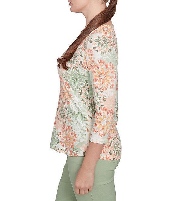 Ruby Rd.Stretch Cotton Jersey Floral Envelope Neck 3/4 Sleeve Top Product Image