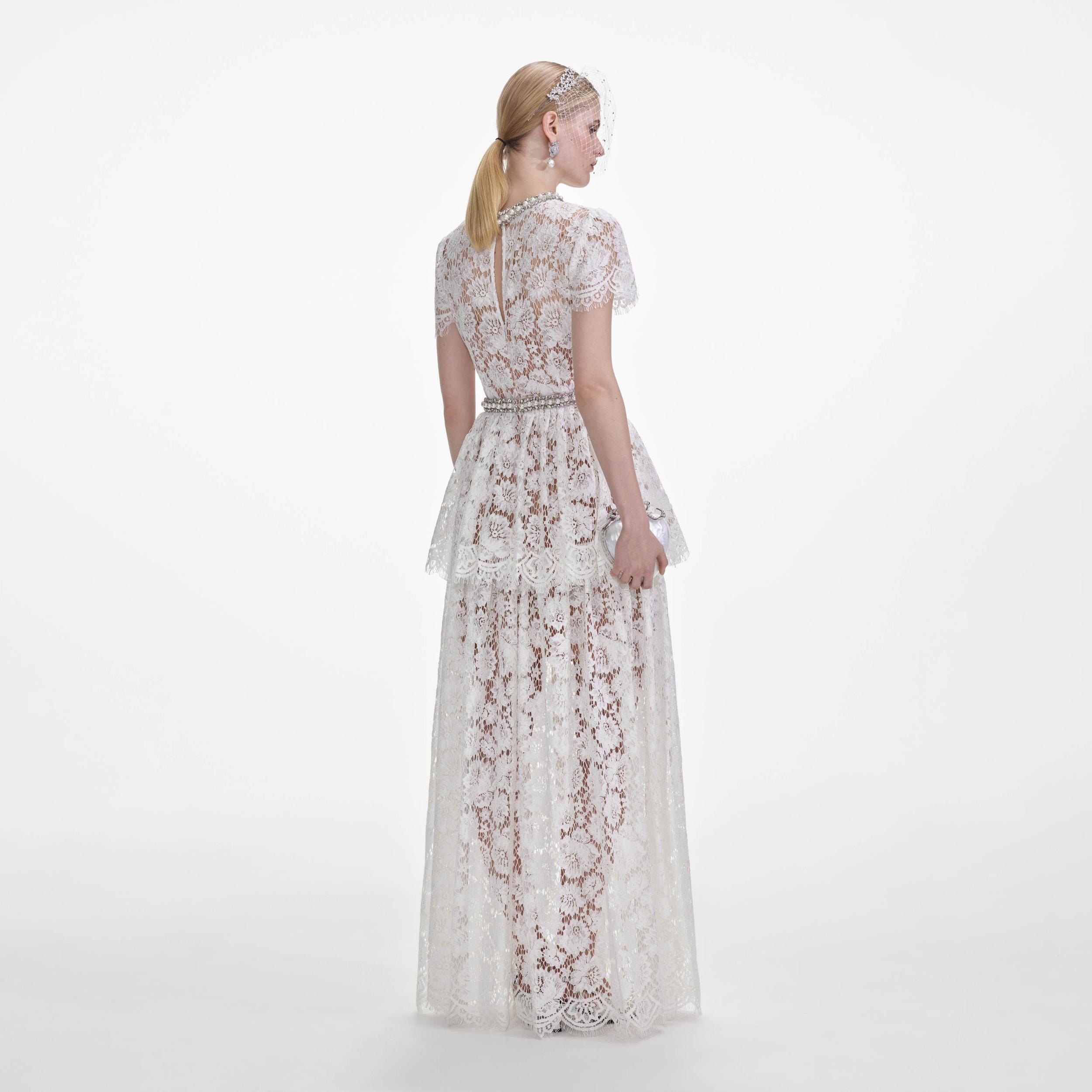 White Lace Tiered Maxi Dress Product Image