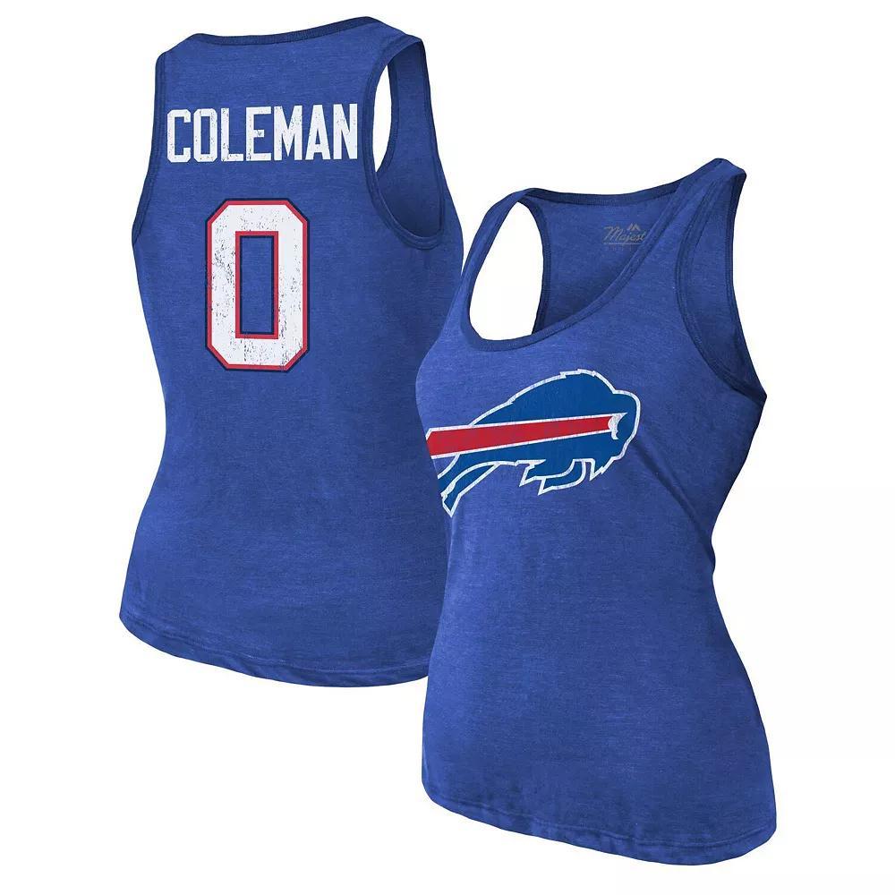 Women's Majestic Threads Keon Coleman Royal Buffalo Bills Name & Number Tri-Blend Scoop Neck Tank Top,  Product Image
