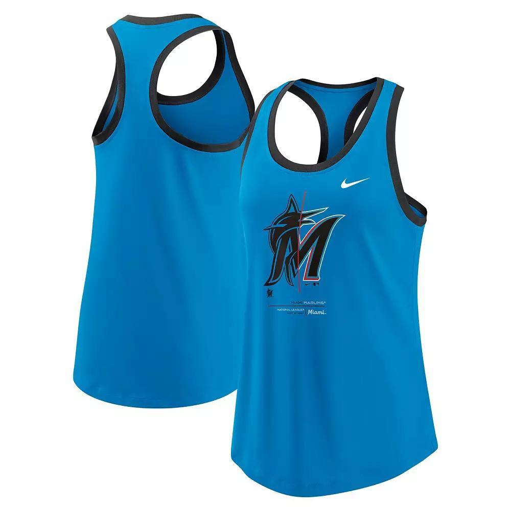 Women's Nike Blue Miami Marlins Tech Tri-Blend Tank Top, Size: Small Product Image