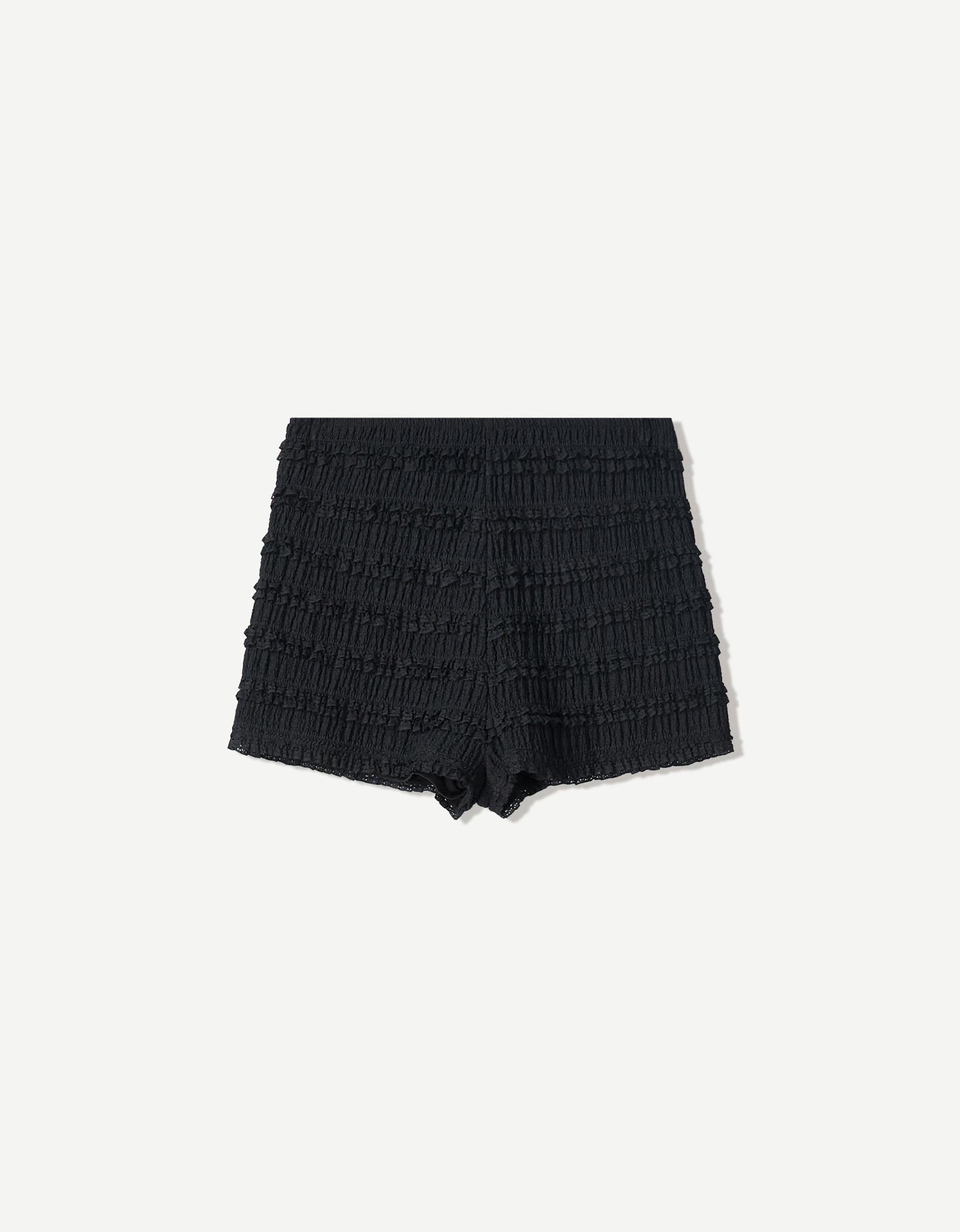 Textured waffle-knit shorts with ruffles Product Image