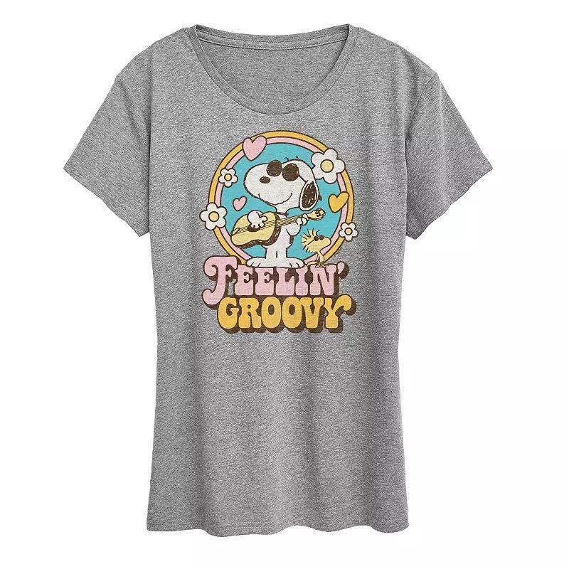 Plus Peanuts Snoopy Feelin' Groovy Graphic Tee, Women's, Size: 4XL, Grey Gray Product Image