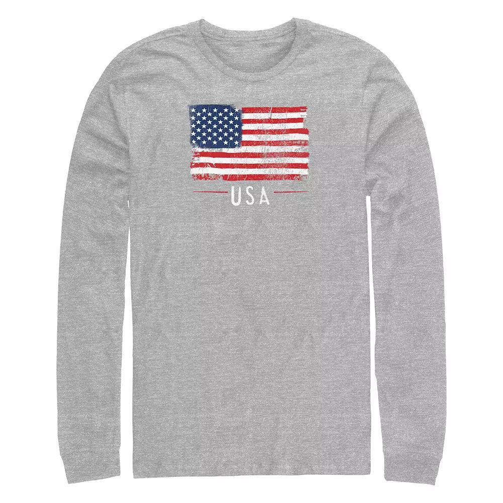Big & Tall USA Flag Distressed Print Long Sleeve Graphic Tee, Men's,  Product Image