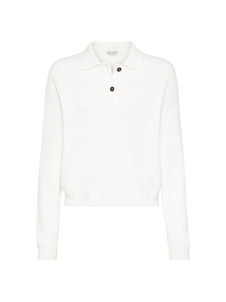 Womens Cotton English Rib Knit Polo Shirt Product Image