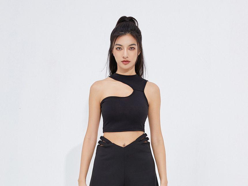 Cut-Out Belted Detail Wide-Leg Cropped Pants Product Image
