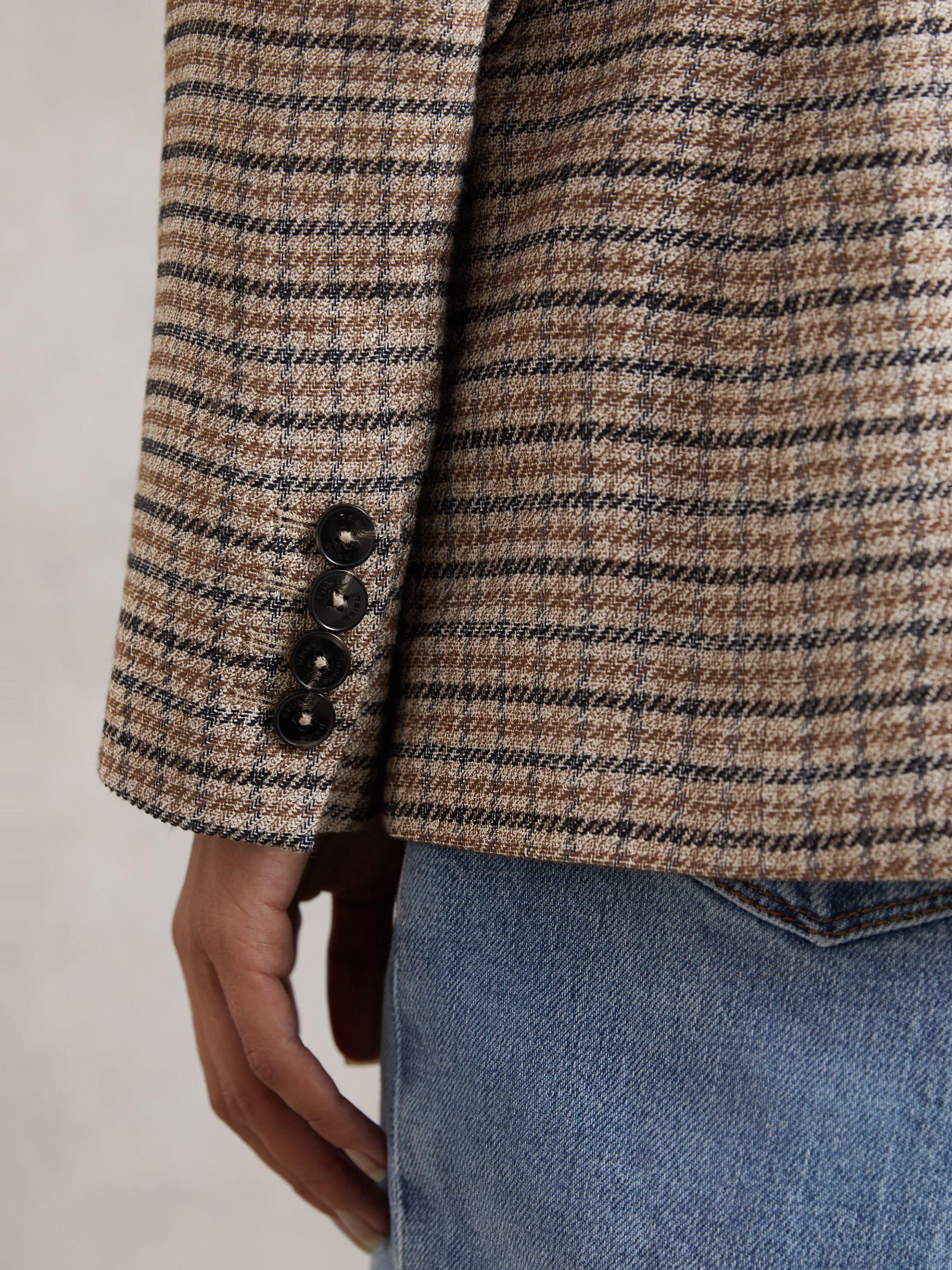 Single-Breasted Check Suit Blazer With Linen in Neutral Check Product Image