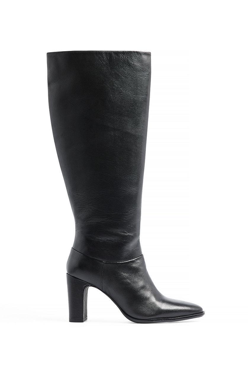 Rounded Toe Leather Knee High Boots Product Image