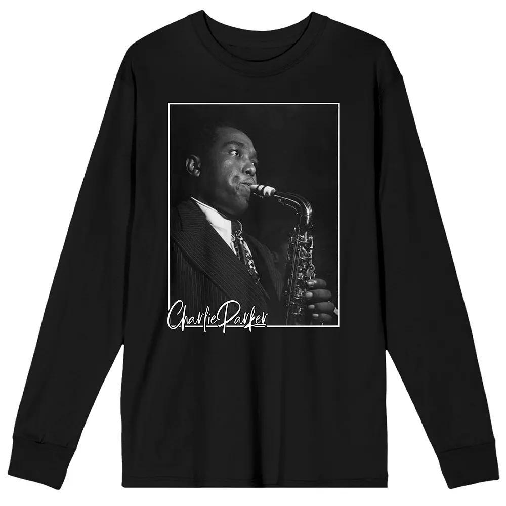 Men's Charlie Parker "Yardbird" Playing Saxophone Long Sleeve Graphic Tee, Size: XXL, Black Product Image