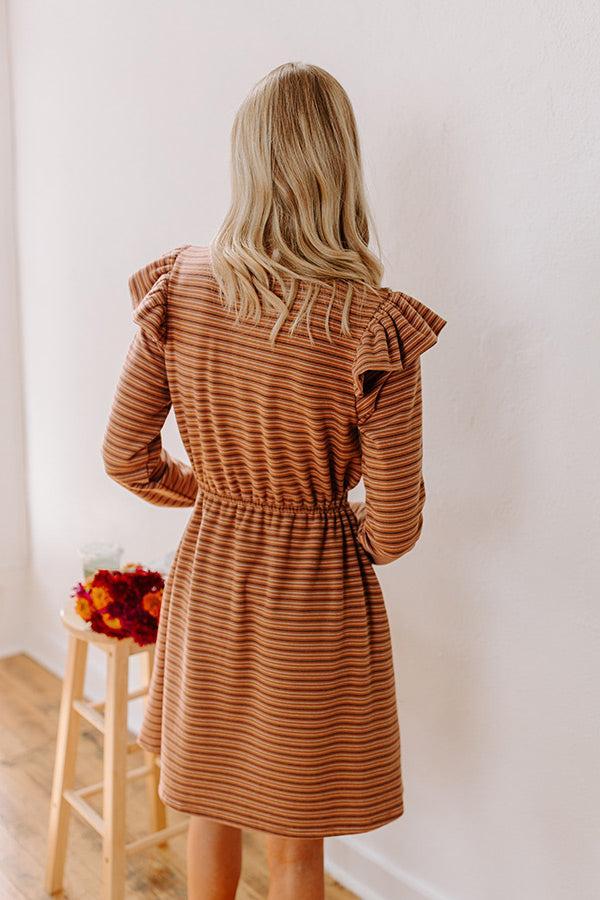 Harvest Harmony Stripe Mini Dress in Camel Product Image