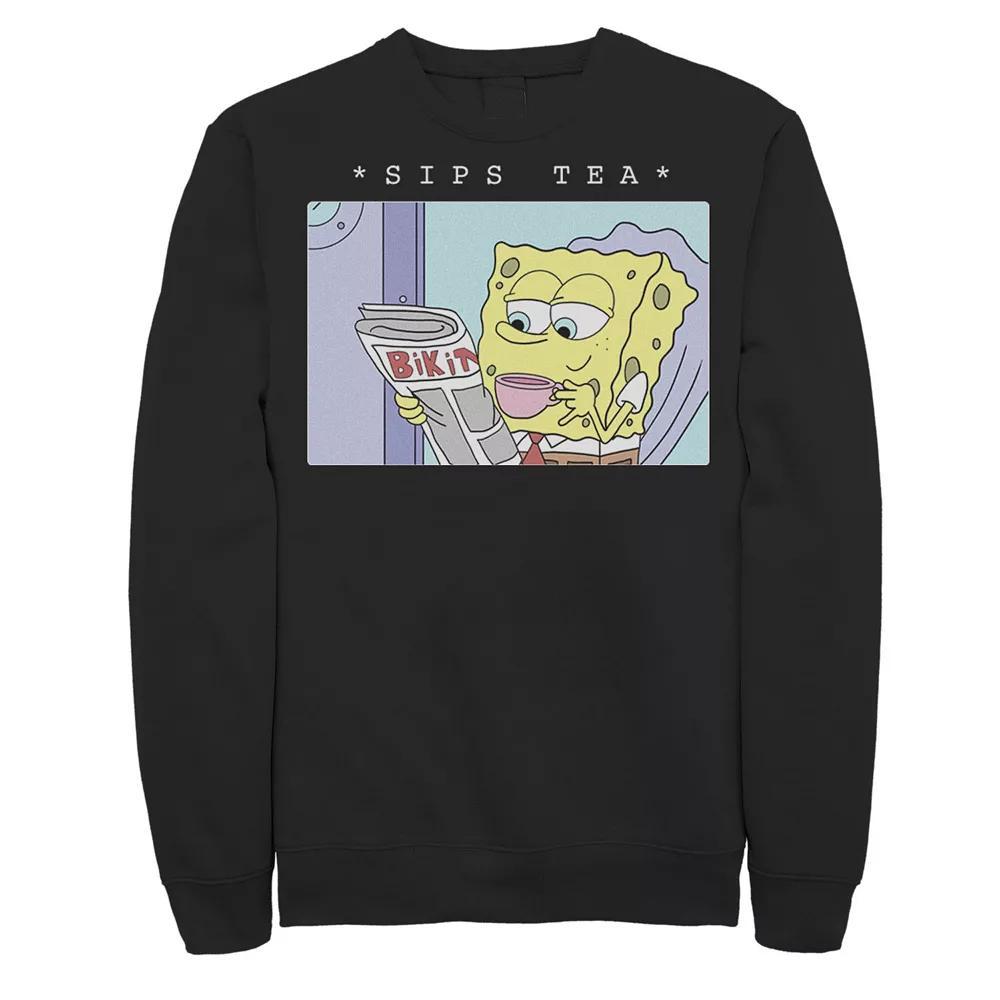 Men's SpongeBob SquarePants Sips Tea Meme Sweatshirt,  Product Image