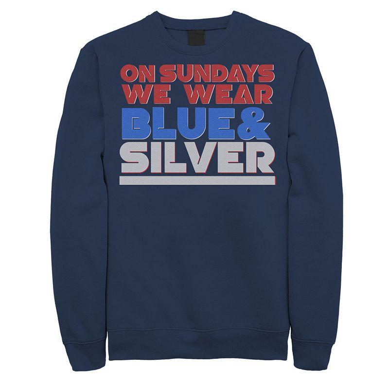 Mens On Sundays We Wear Blue And Silver Text Stack Graphic Fleece Pullover Product Image