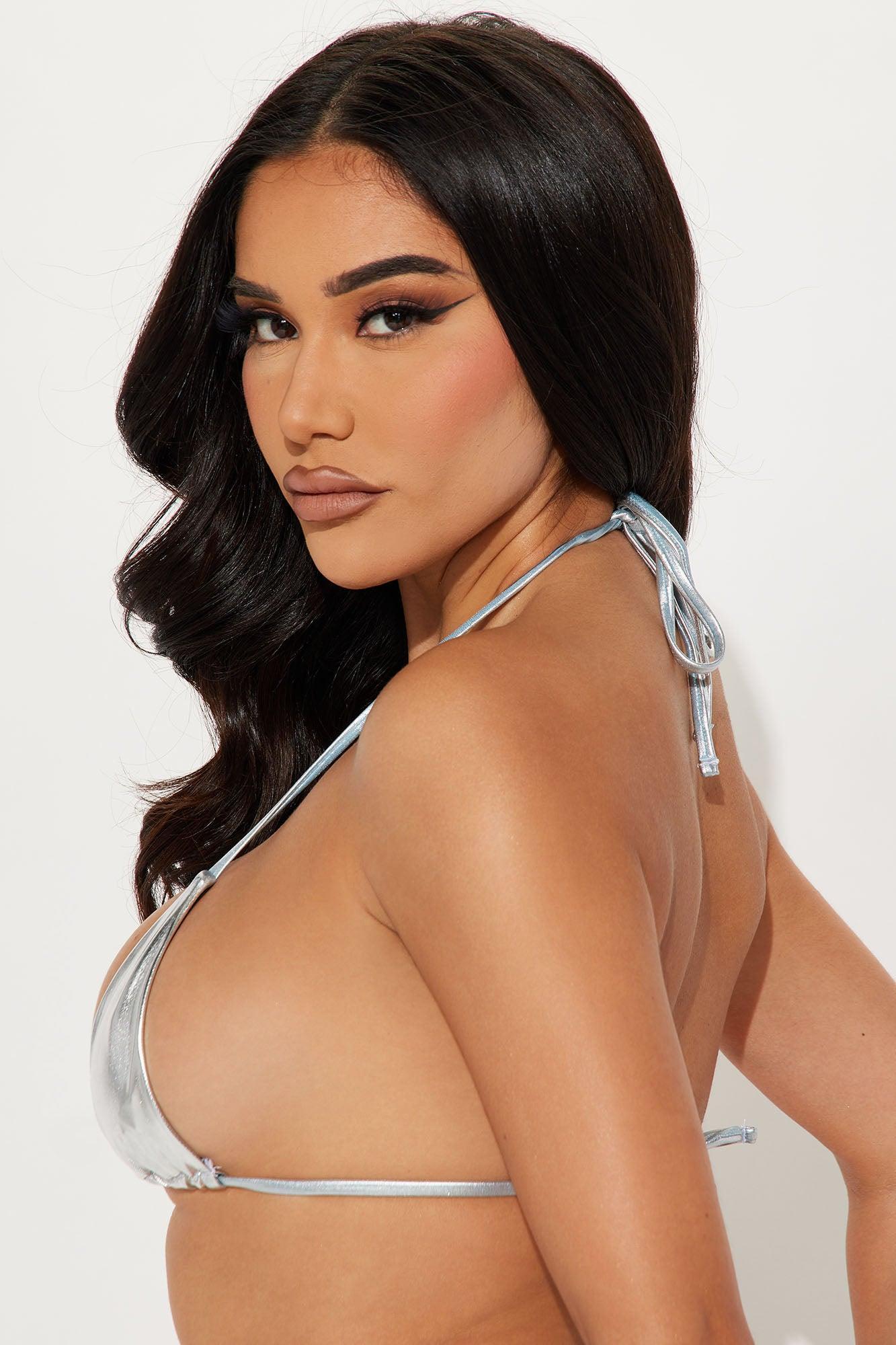 Maui Mix And Match Metallic Micro Triangle Bikini Top - Silver Product Image