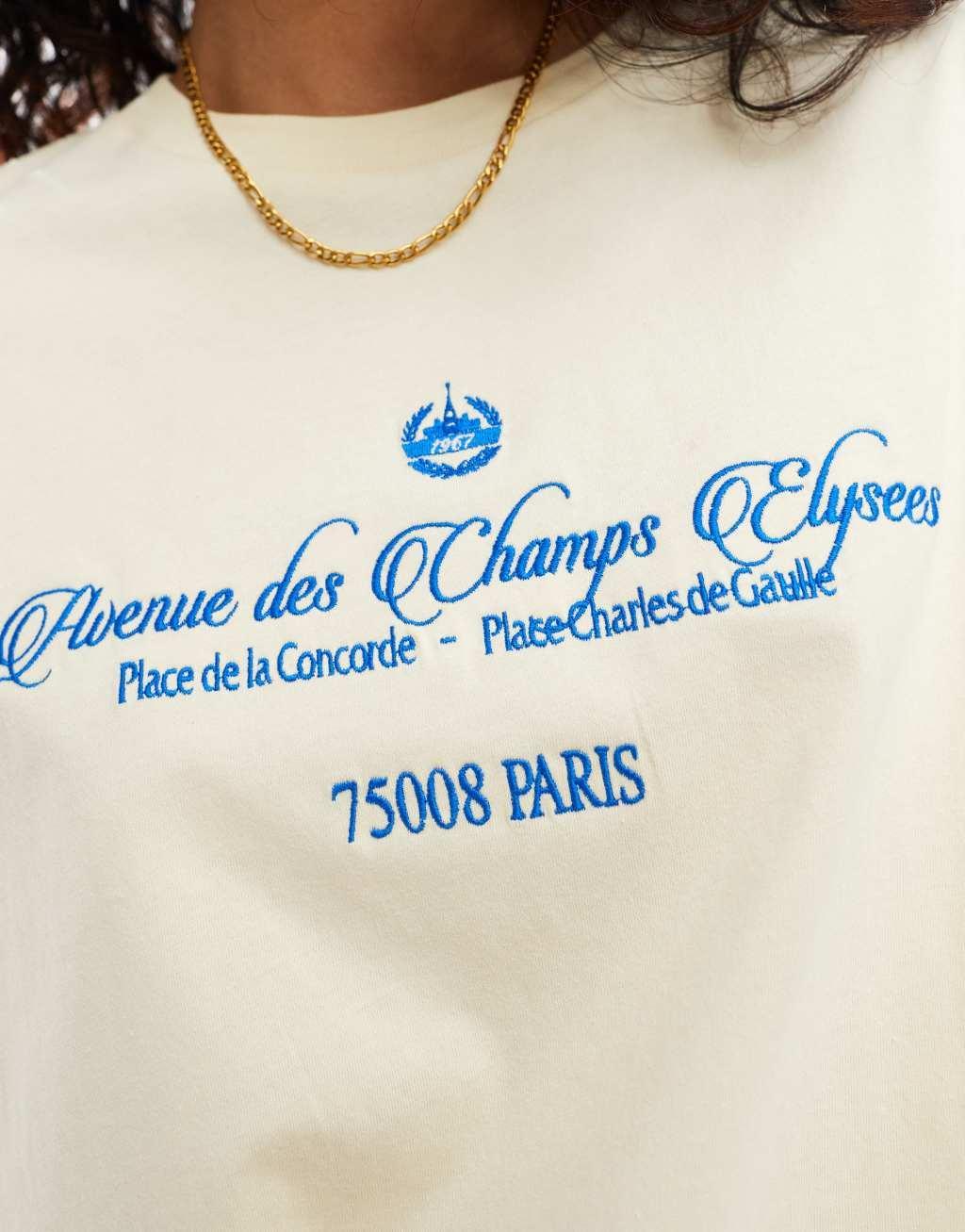 ASOS DESIGN oversized t-shirt with champs elysees graphic in yellow - part of a set Product Image