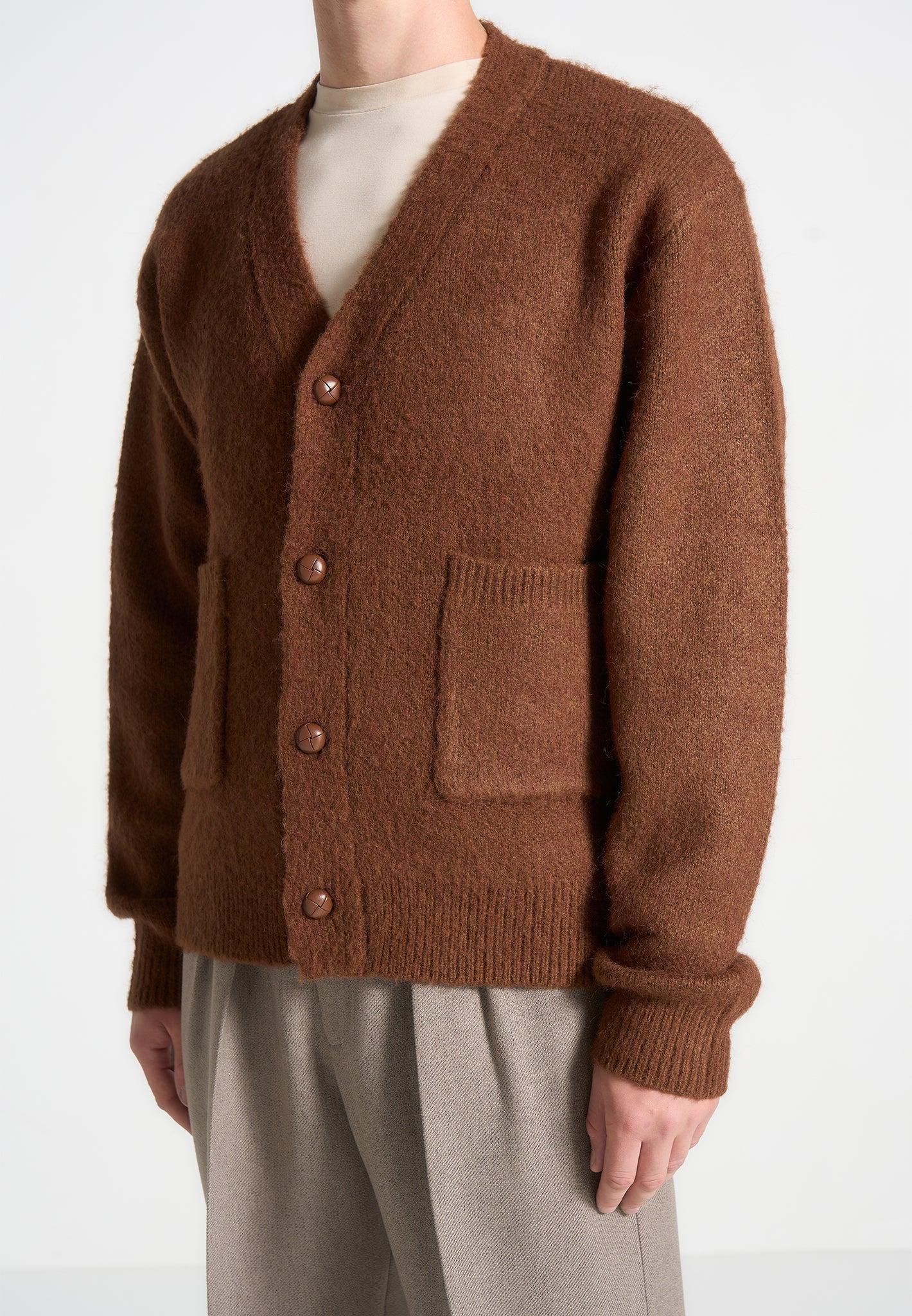 Brushed Wool Knit Cardigan - Rust Male Product Image