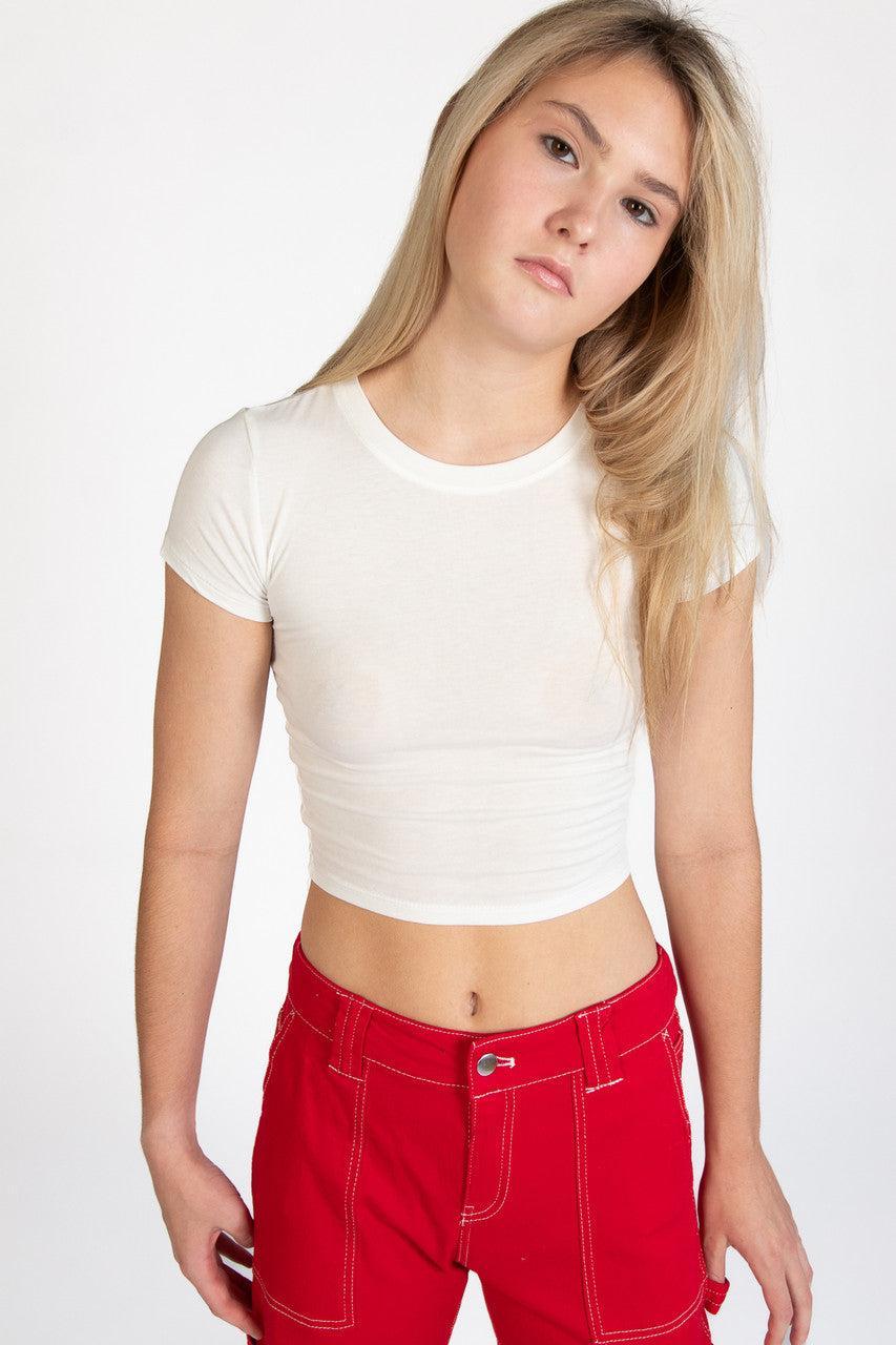 White Short Sleeve Crop Tee Product Image