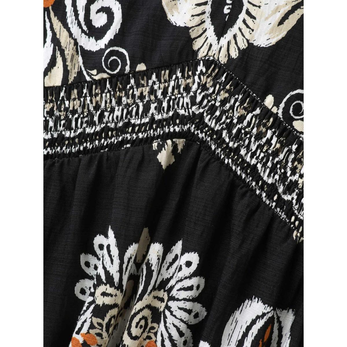 Plus Size Boho Print Pockets Cinched-Waist Midi Dress Black Women V-neck Sleeveless Curvy BloomChic 18-20/2X Product Image