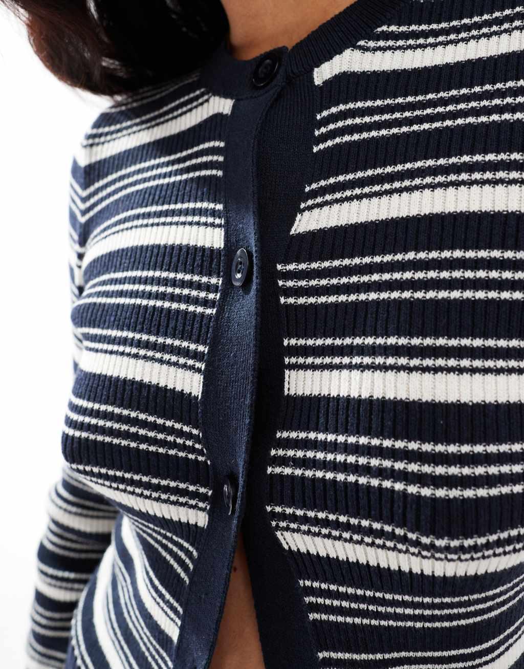 ASOS DESIGN button through half sleeve cardigan in navy stripe Product Image