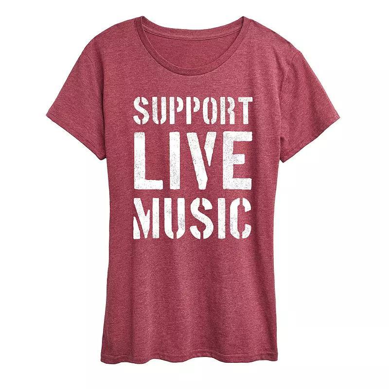 Women's Support Live Music Graphic Tee, Size: Small, Grey Blue Product Image