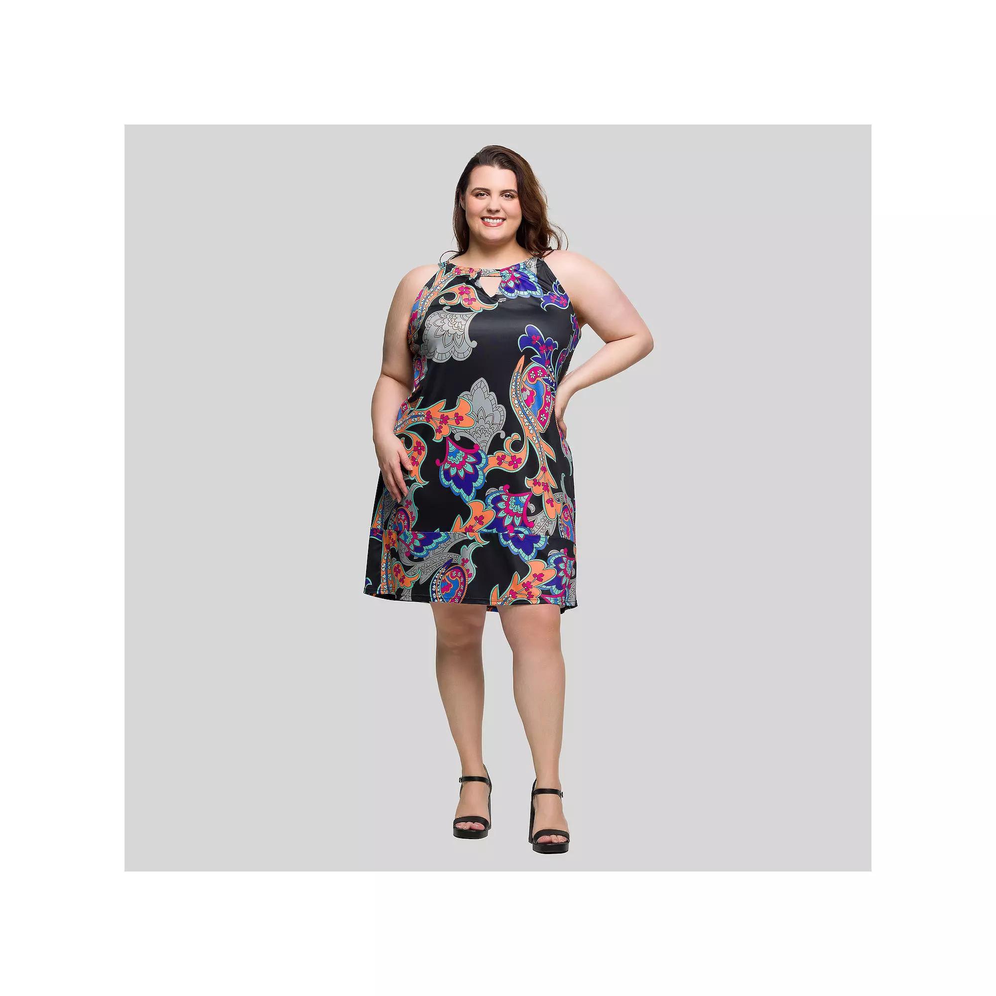 Plus Size 24Seven Comfort Apparel Sleeveless Knee Length Keyhole Dress, Women's, Size: 3XL, Black Team Product Image