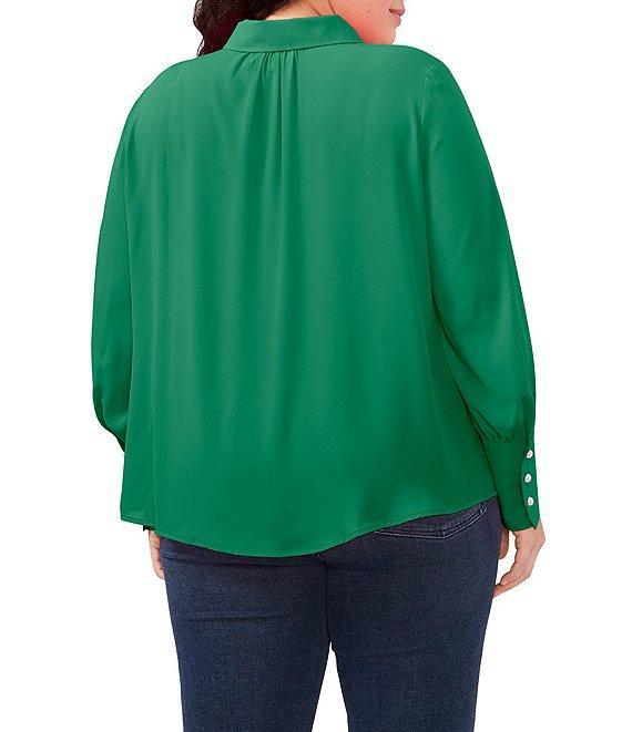 CeCe Plus Size Heavy Georgette Point Collar Long Sleeve Pearl Button Front Shirt Product Image