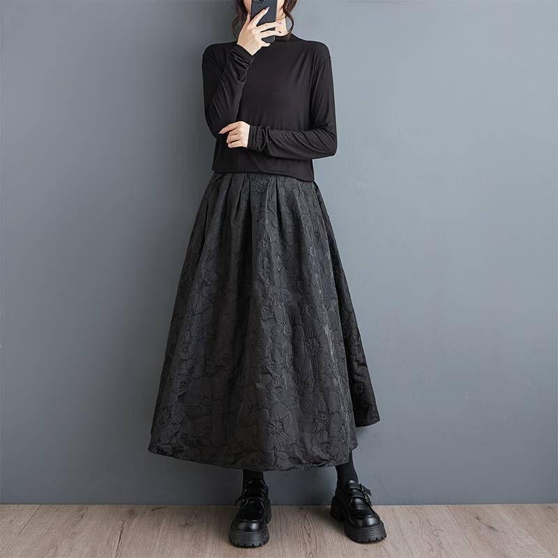 High Waist Floral Maxi A-Line Skirt Product Image