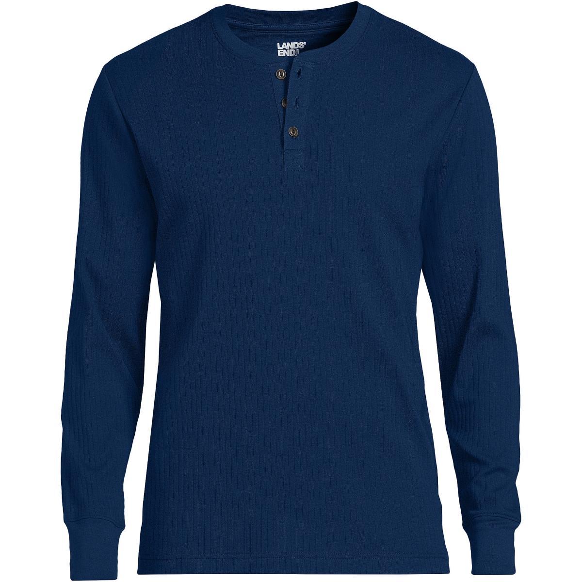 Men's Lands' End Ribbed Pajama Sleep Henley, Size: Medium, Deep  Blue Product Image