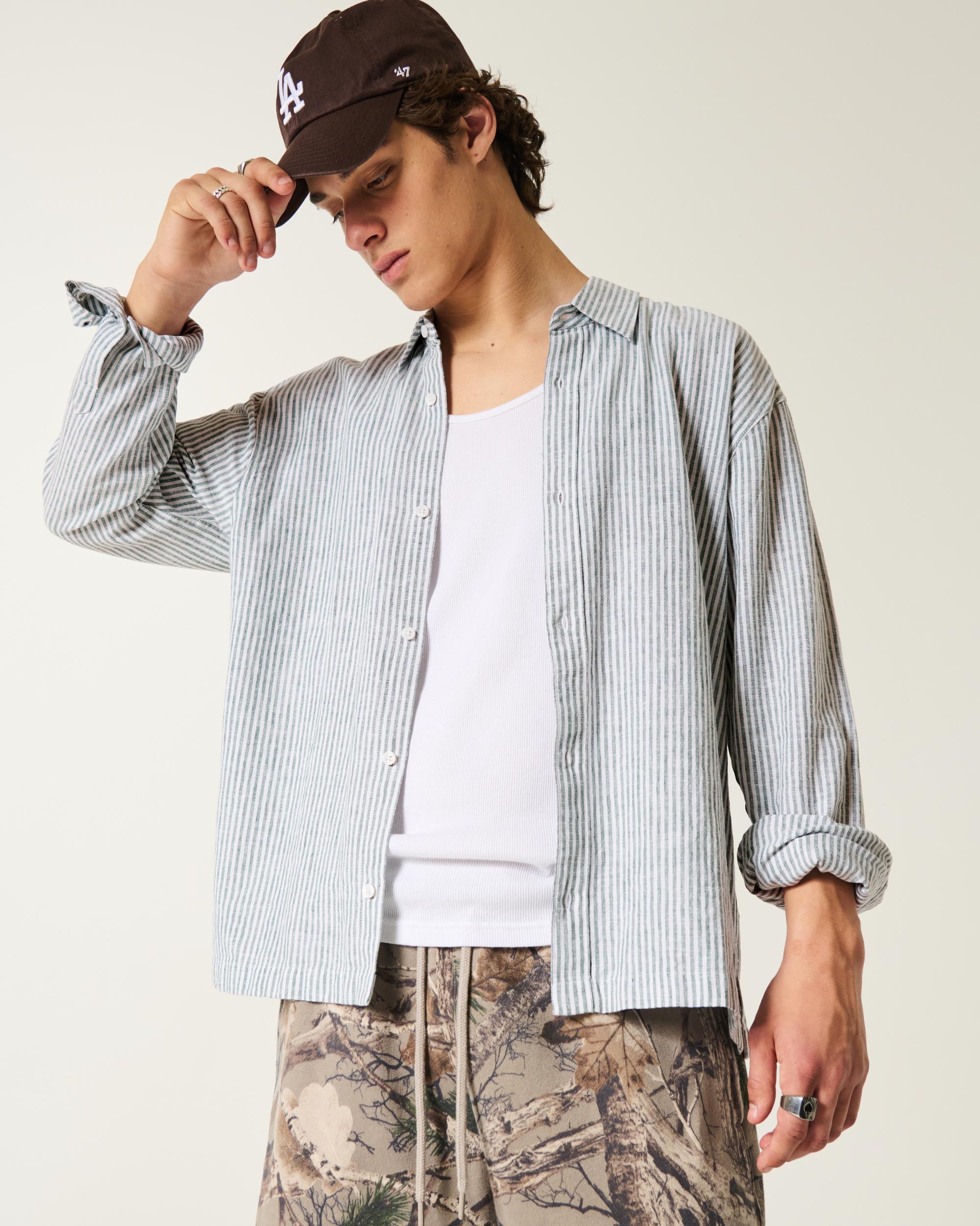 Linen-Blend Button-Through Shirt Product Image