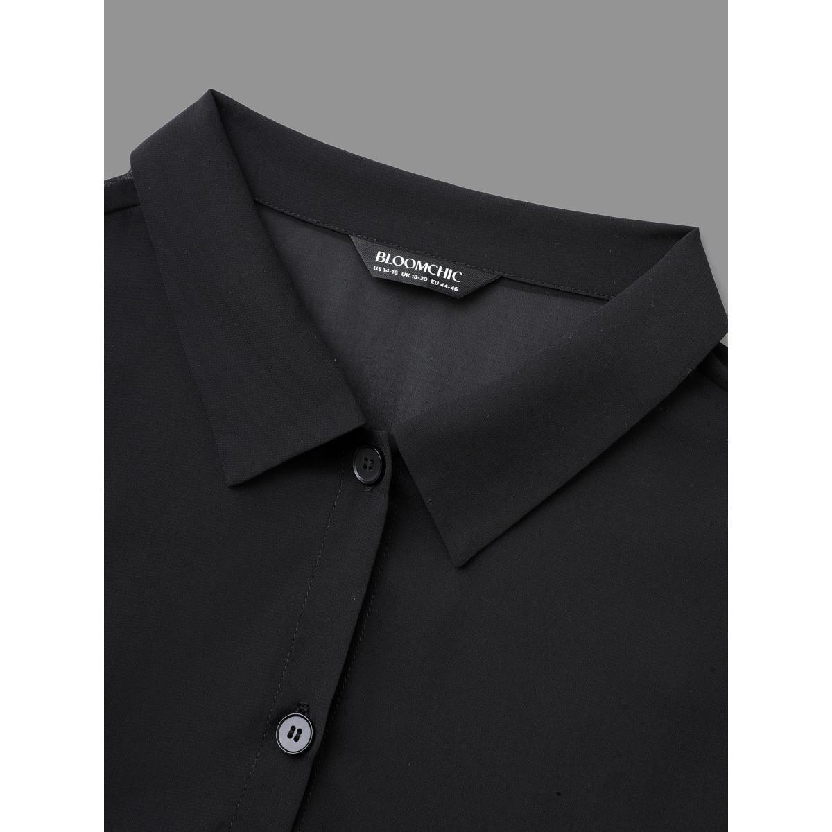 Plus Size Black Chiffon Mesh Pleated Tunic Blouse Women Elegant Long Sleeve Shirt collar Everyday Blouses BloomChic 30/6X Product Image