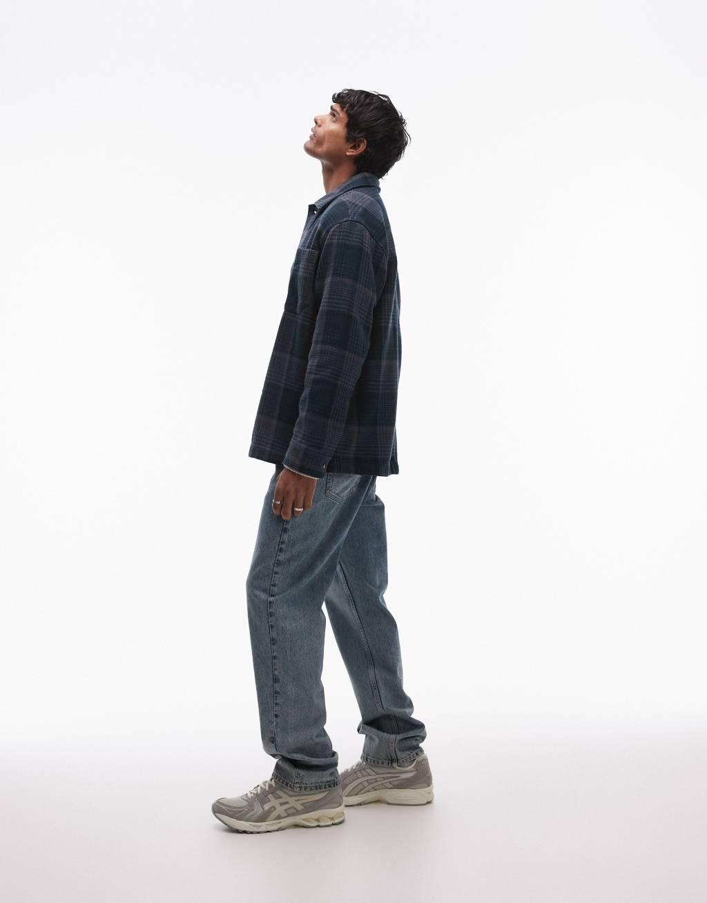 Selected Homme oversized overshirt in blue check Product Image