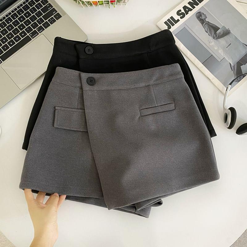 High Waist Plain Asymmetrical Mini A-Line Skort Product Image