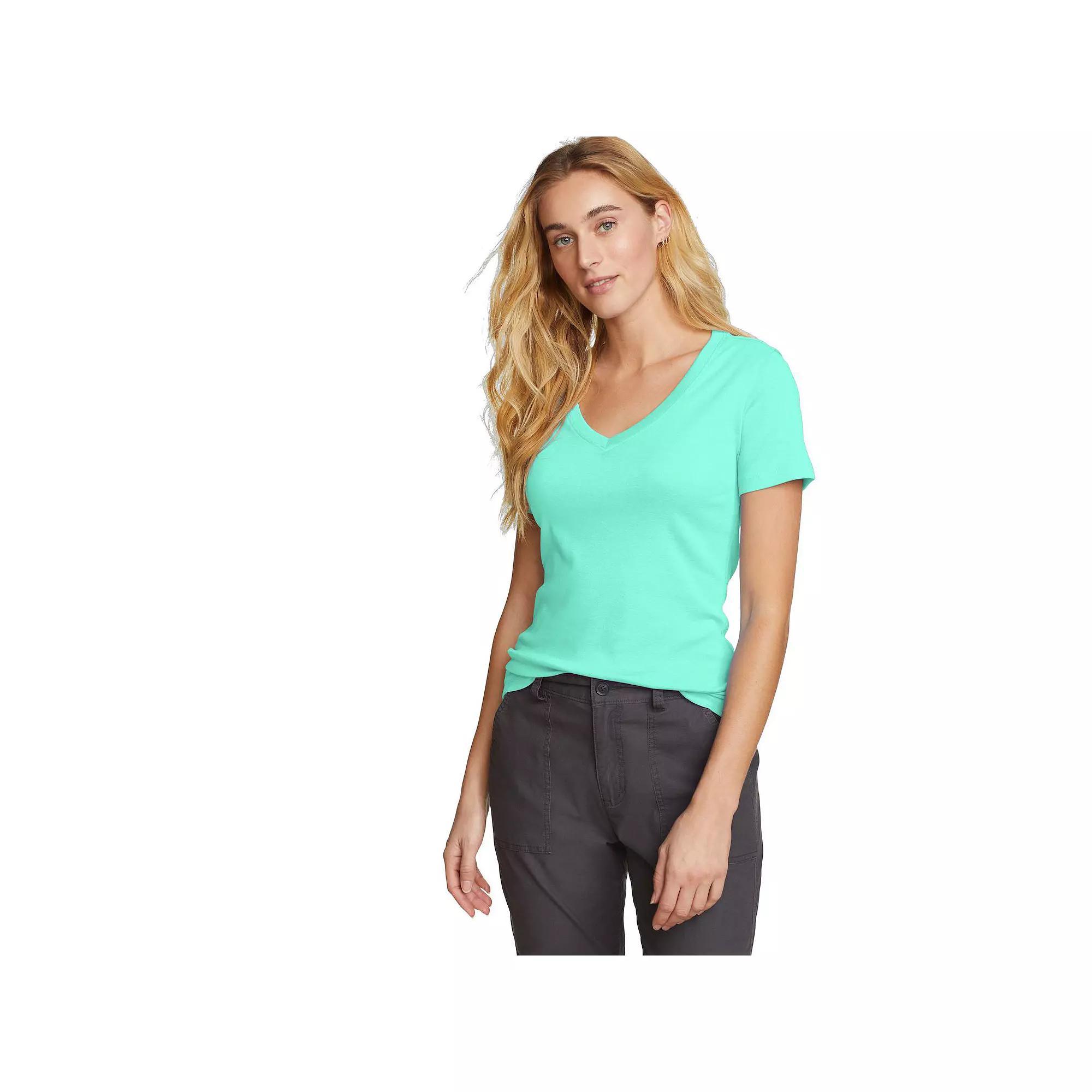 Petite Eddie Bauer Favorite V-Neck T-Shirt, Women's, Size: Medium Petite, Light Blue Product Image