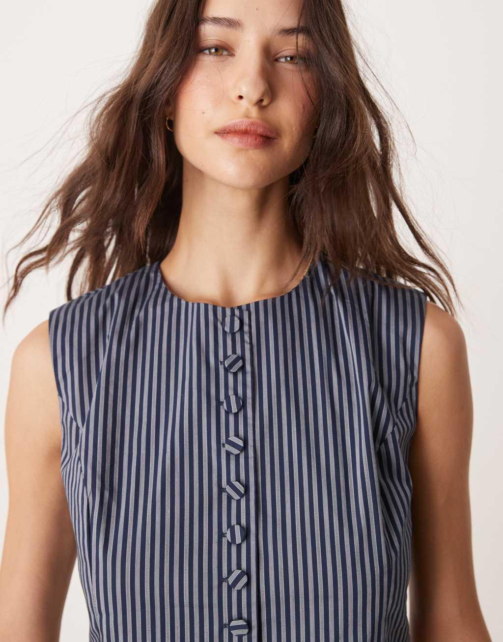 Glamorous button up fitted vest in dark navy stripe - part of a set Product Image